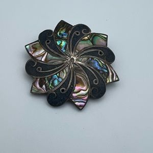 Sterling Silver Abalone Shell Pendant Inlay Pin 925 Iridescent Jewelry #42
